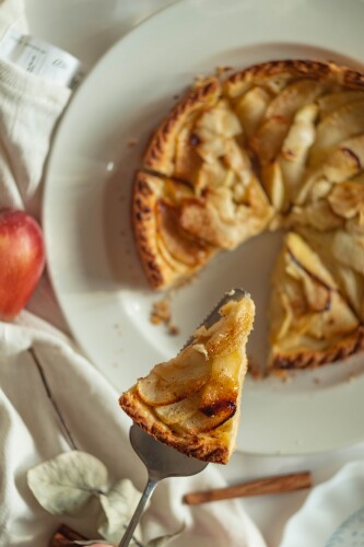 Ingredients:

For the crust:

1 and 1/4 cups all-purpose flour
1/2 cup unsalted butter, chilled and diced
1/4 cup granulated sugar
1/4 teaspoon salt
3-4 tablespoons ice water

For the filling:

4-5 cups thinly sliced apples (such as Granny Smith or Honeycrisp)
1/2 cup granulated sugar
1 tablespoon all-purpose flour
1 teaspoon ground cinnamon
1/4 teaspoon ground nutmeg
1/4 teaspoon salt
1 tablespoon lemon juice

For the topping:

1/2 cup all-purpose flour
1/2 cup packed light brown sugar
1/2 cup rolled oats
1/2 teaspoon ground cinnamon
1/4 teaspoon salt
1/2 cup unsalted butter, chilled and diced

Instructions:

Preheat your oven to 375°F (190°C) and grease a 9-inch tart pan with a removable bottom.

For the crust, in a food processor or a large bowl, mix together the flour, sugar, and salt. Add the chilled diced butter and pulse or cut in with a pastry cutter until the mixture resembles coarse crumbs.

Add the ice water, one tablespoon at a time, and pulse or mix until the dough comes together. Form the dough into a disc, wrap it in plastic wrap, and refrigerate for at least 30 minutes.

On a floured surface, roll out the chilled dough into a circle slightly larger than your tart pan. Press the dough into the bottom and sides of the pan, trimming off any excess dough.

For the filling, in a large bowl, toss together the sliced apples, sugar, flour, cinnamon, nutmeg, salt, and lemon juice. Spread the apple mixture evenly over the crust in the tart pan.

For the topping, in a medium bowl, mix together the flour, brown sugar, oats, cinnamon, and salt. Add the chilled diced butter and cut in with a pastry cutter or fork until the mixture resembles crumbly streusel.

Sprinkle the topping evenly over the apples in the tart pan.

Bake the tart in the preheated oven for 40-45 minutes, or until the crust is golden brown and the apples are tender.

Remove the tart from the oven and let it cool in the pan for about 10 minutes. Then carefully remove the sides of the tart pan.

Serve the cinnamon apple tart warm or at room temperature. Enjoy!

Note: You can also serve the tart with a scoop of vanilla ice cream or a dollop of whipped cream for an extra special treat!

I hope you enjoy making and indulging in this delicious cinnamon apple tart! Happy baking!